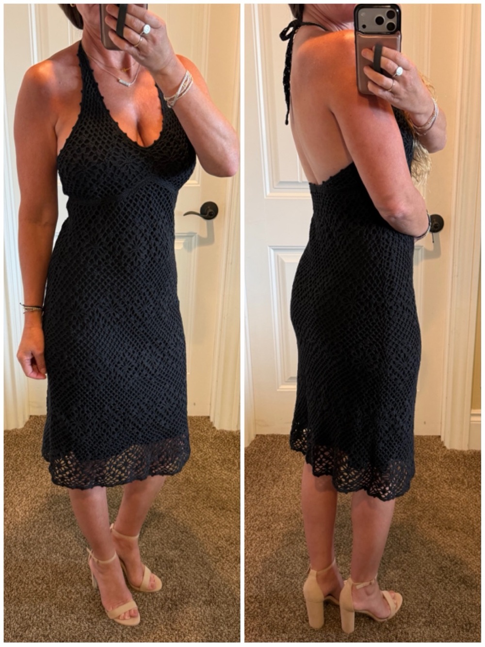 Vintage Spiegel Black Crochet Halter Midi Cocktail Dress Women’s Size S Small